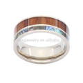 Titan Mens Paua Schale und Holz Ring, Mode Silber Titan Ringe